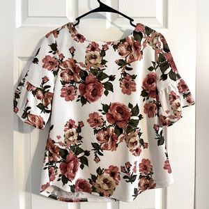 Pink Floral M Ruffle Blouse